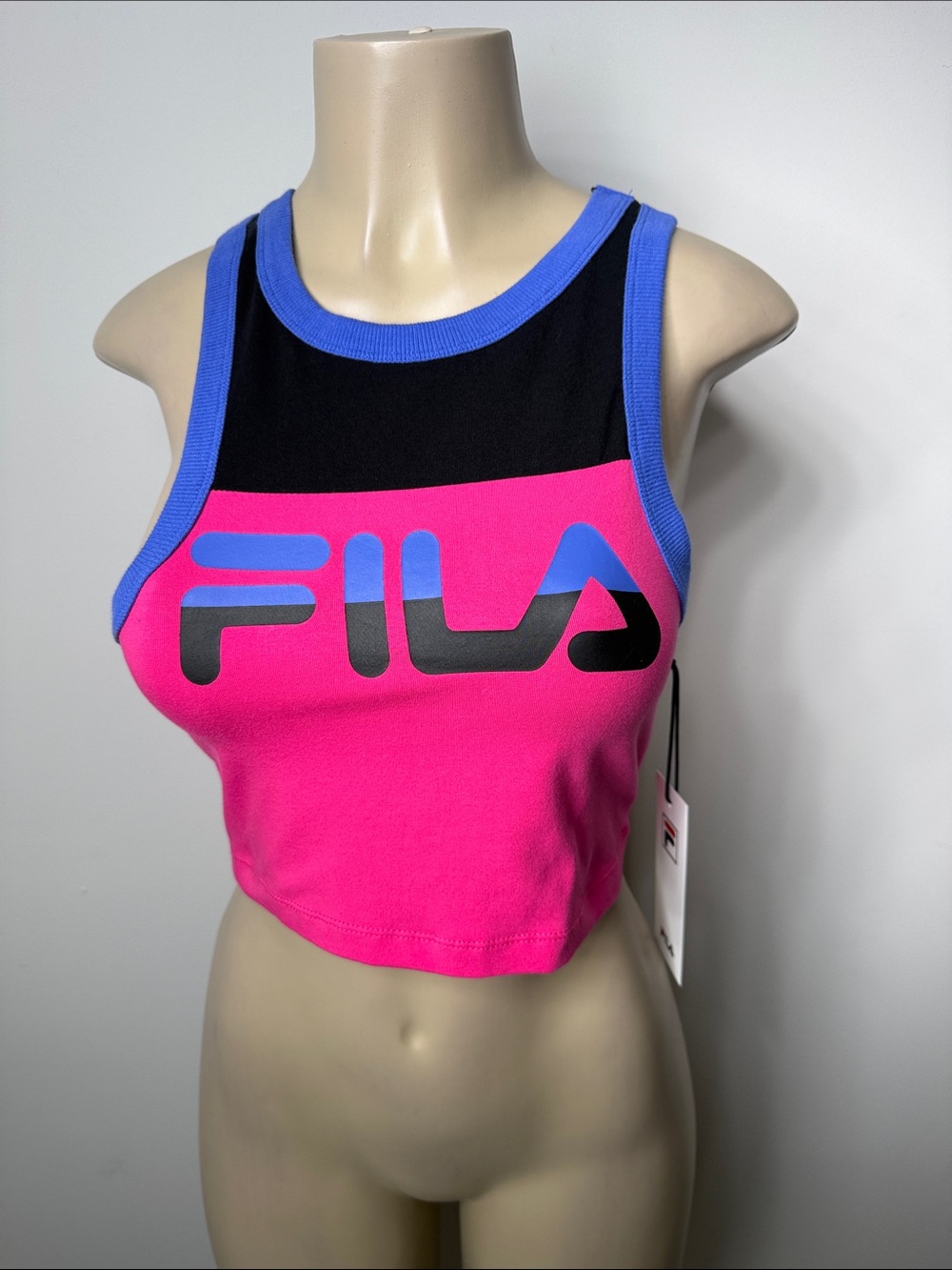 Fila Pink Racer Crop Tank with Black Logo Tag